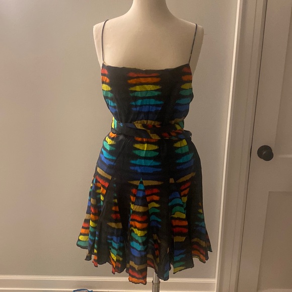Women’s Alice and Olivia Rainbow Black Tie Dye Mini-Dress - Tags On - Size 4 - Picture 1 of 10